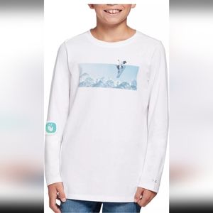 White snowboard print long sleeve shirt